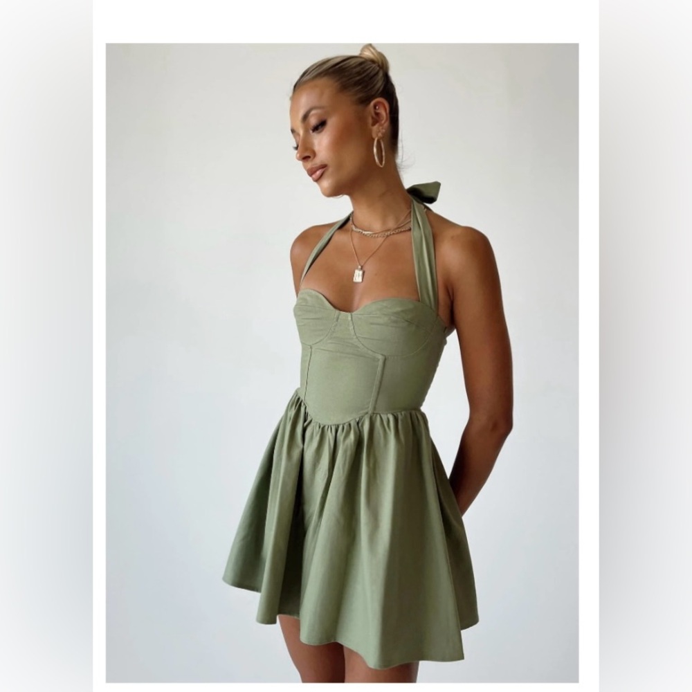 Sage green halter mini dress
